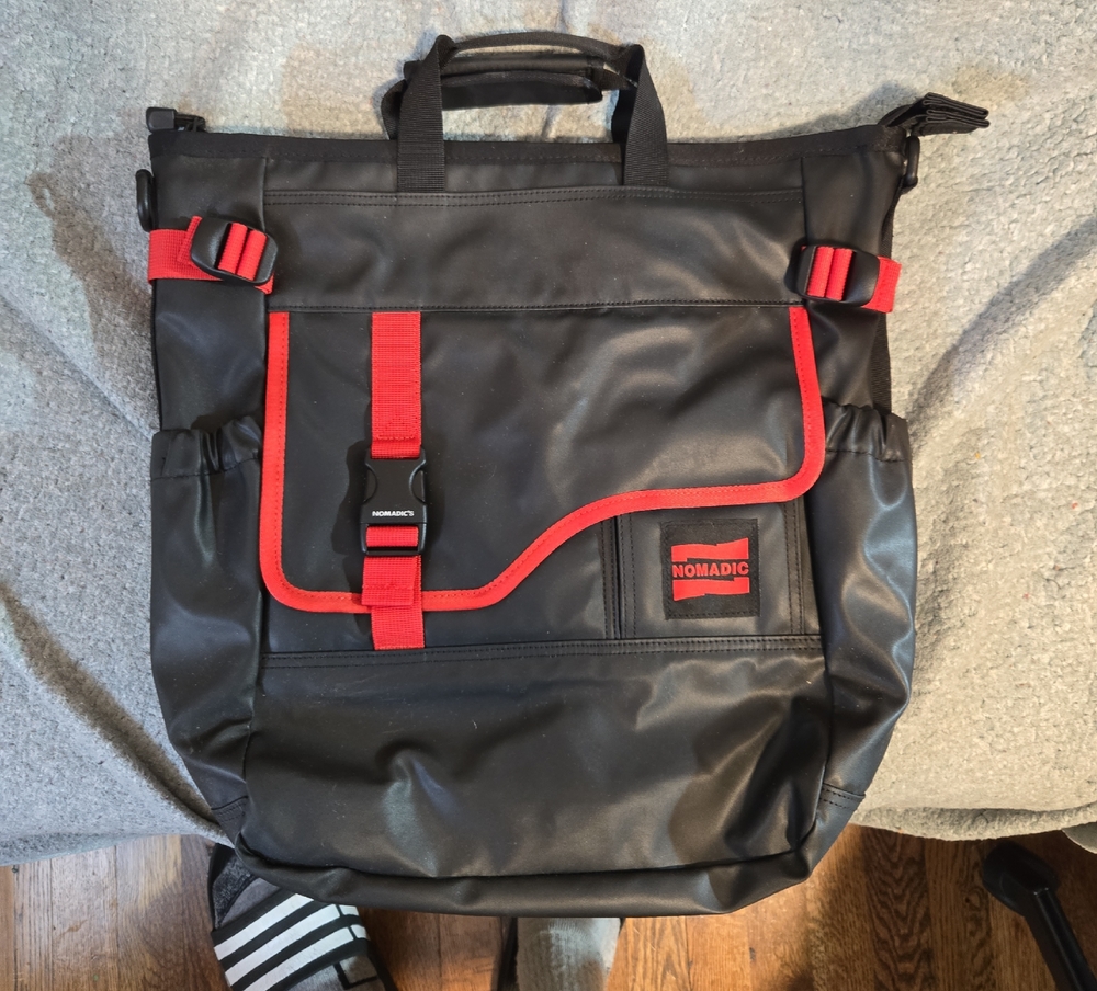Nomadic Convertible Tote Men's Backpack in Black with Red Accents